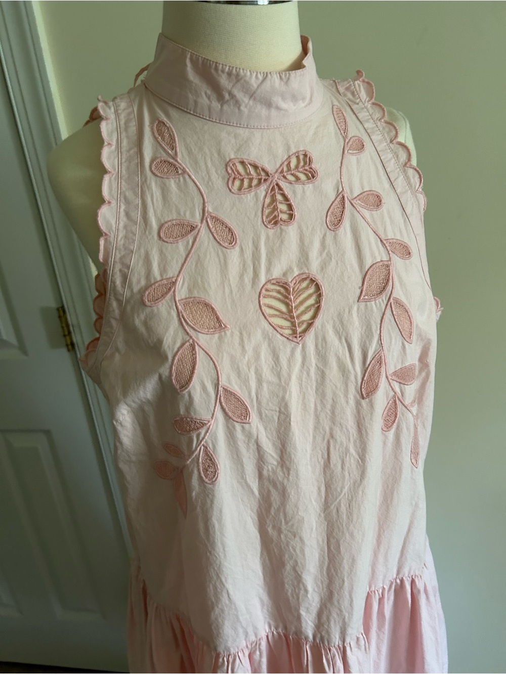 Stella Nova Anthropologie Pink Embroidered Eyelets Maci Sleeveless Dress size L - Picture 4 of 11